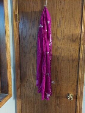 La Leela Pink Embroidered Sarong Beach Swim Cover Up Wrap OSFM 100% Cotton